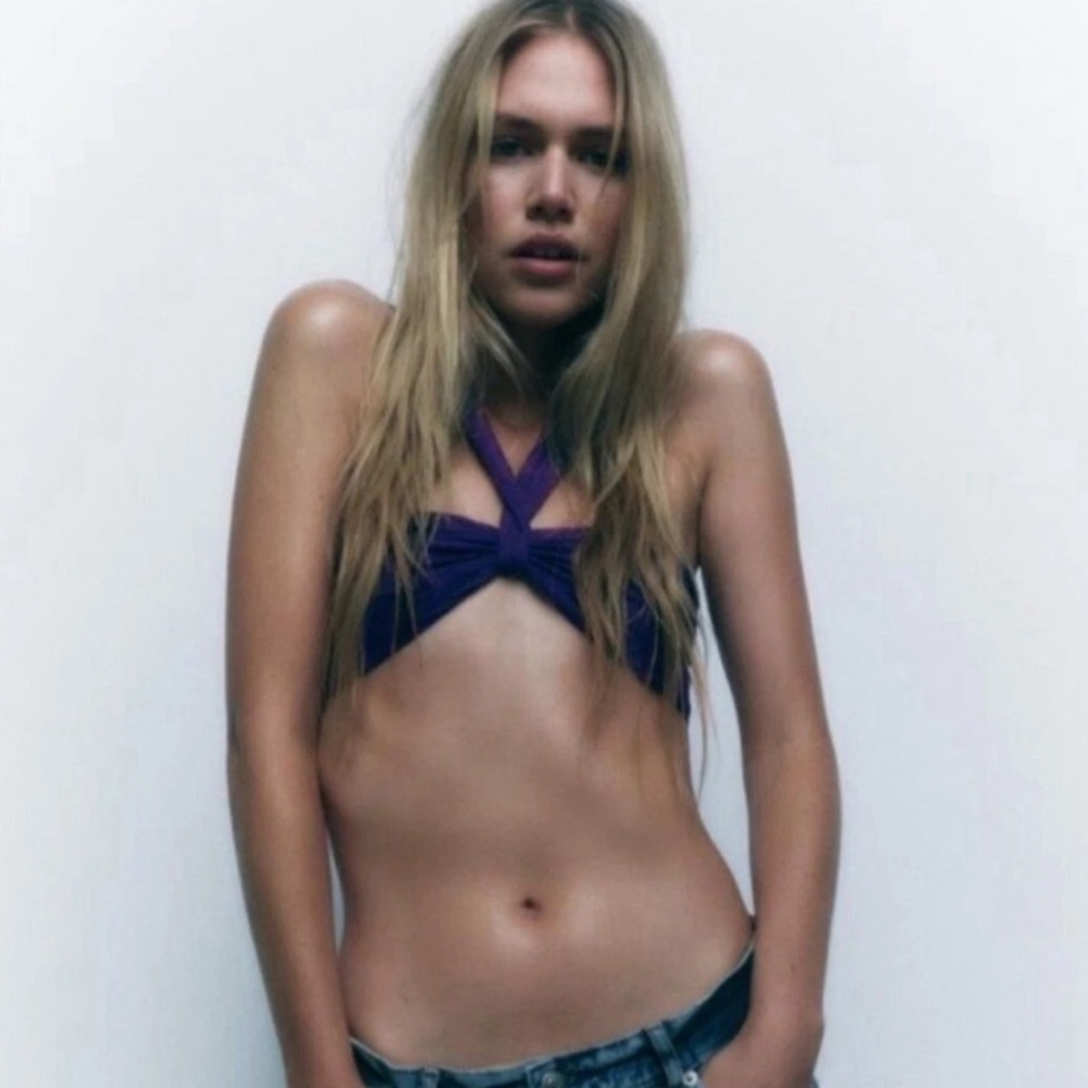 Zara NWT Purple Twist Knot Crop Top Size Small